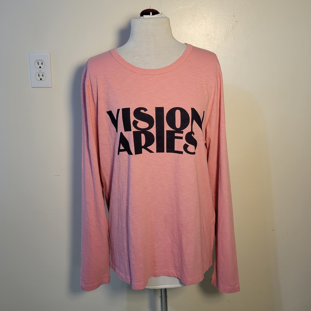 J. Crew (Womens XL) 100% Cotton Pink Long Sleeve Tee Vision Aries Graphic Zodiac